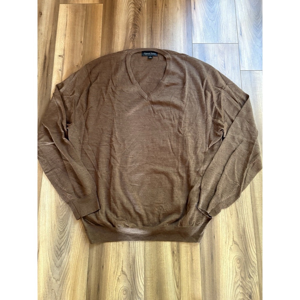 Kenneth Robert's Platinum‎ Men's Sz XXL Brown 100% Merino Wool V-neck Sweater